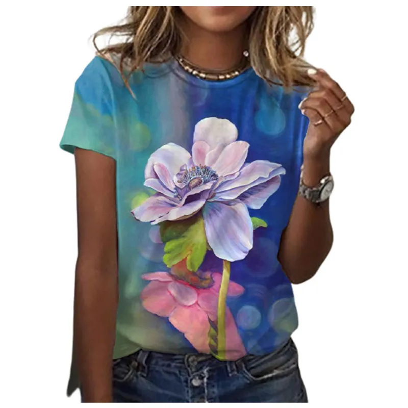 European And American Round Neck Printed Pullover Loose Large Size Short Sleeve - 13Style
