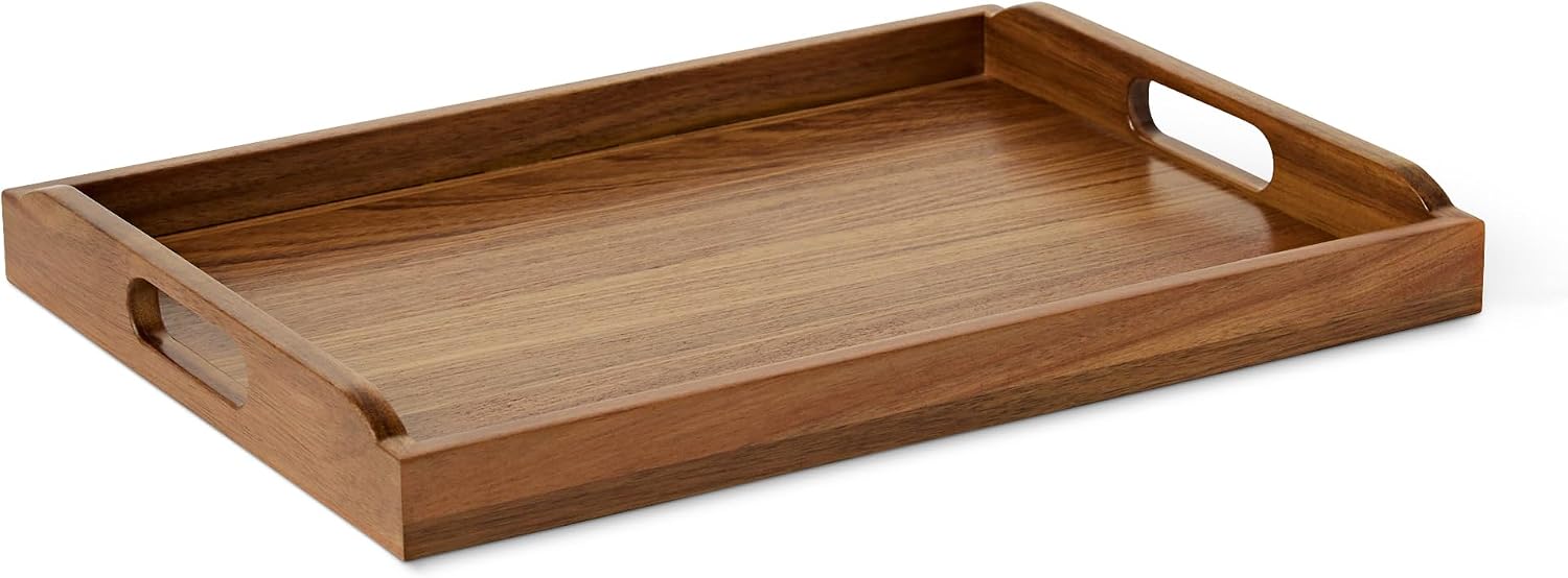 Acacia Wood Serving Tray, Rustic Wooden Tray For Kitchen, Dining Table, Breakfast, Coffee, Snacks And Home Decor