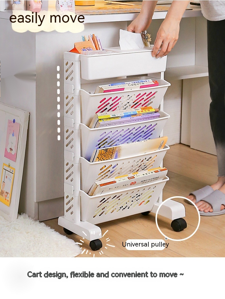 Floor Bookshelf Organizer with Wheels | Portable Bookcase