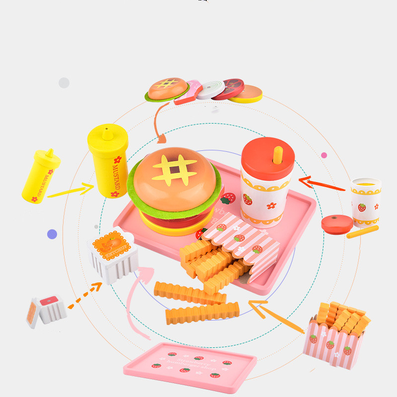 Title 1, Wooden Burger Toy Strawberry Simulation Burger ...