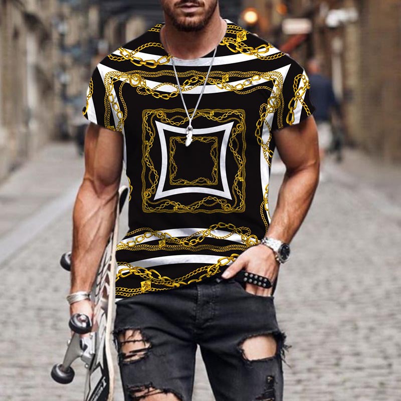 Title 7, Gold Pattern 3D Print T-Shirt Half Sleeve, styl...