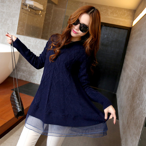 Organza Lace Stitching Loose Bottoming Sweater