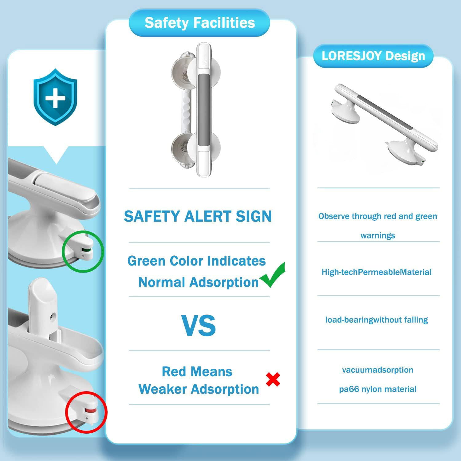 Safety Support Hand Rail Handle Bar Grip Grab Suction Bath Bathroom Shower — image 2