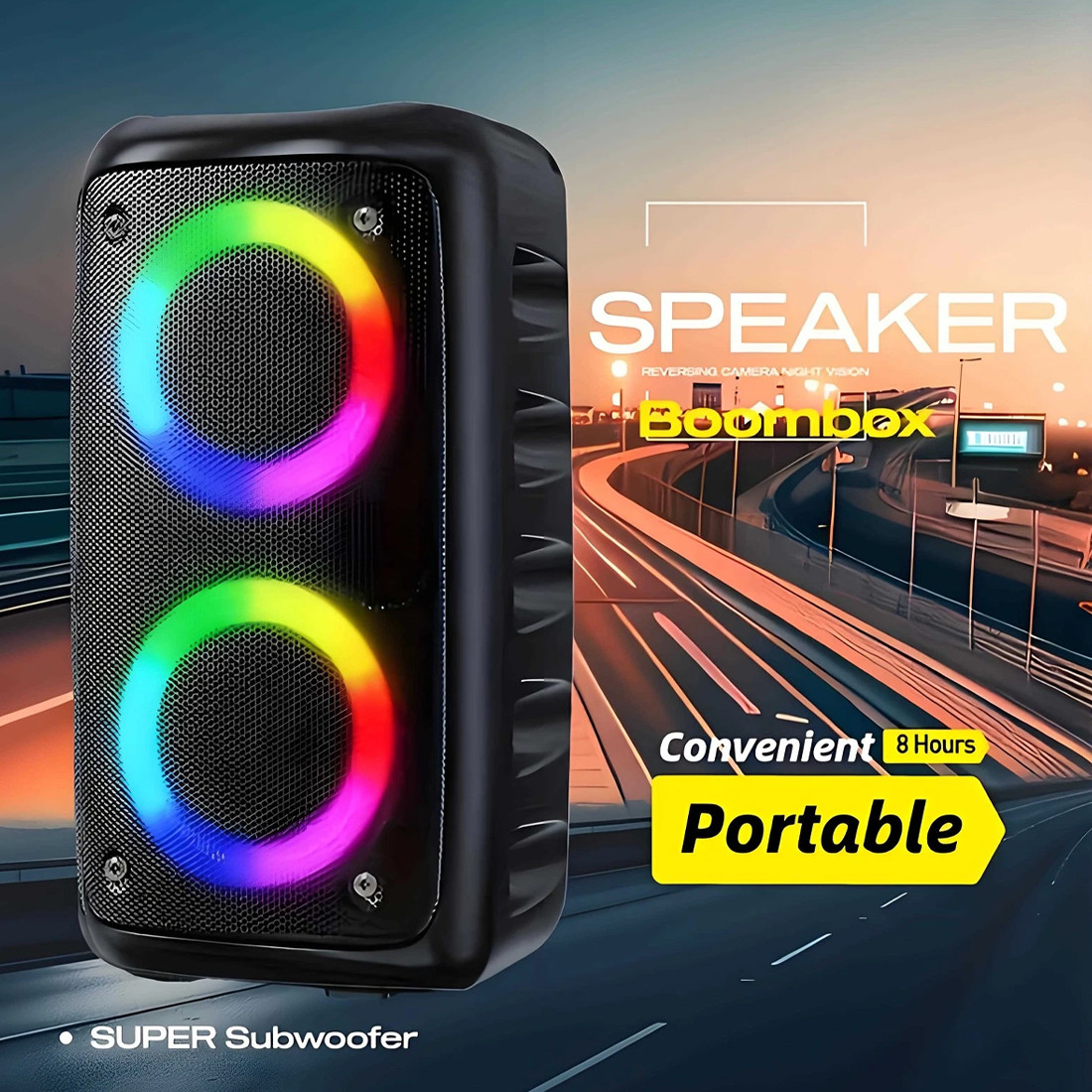 Portable Bluetooth Speaker Sub Woofer Heavy Bass Sound System Party Mic