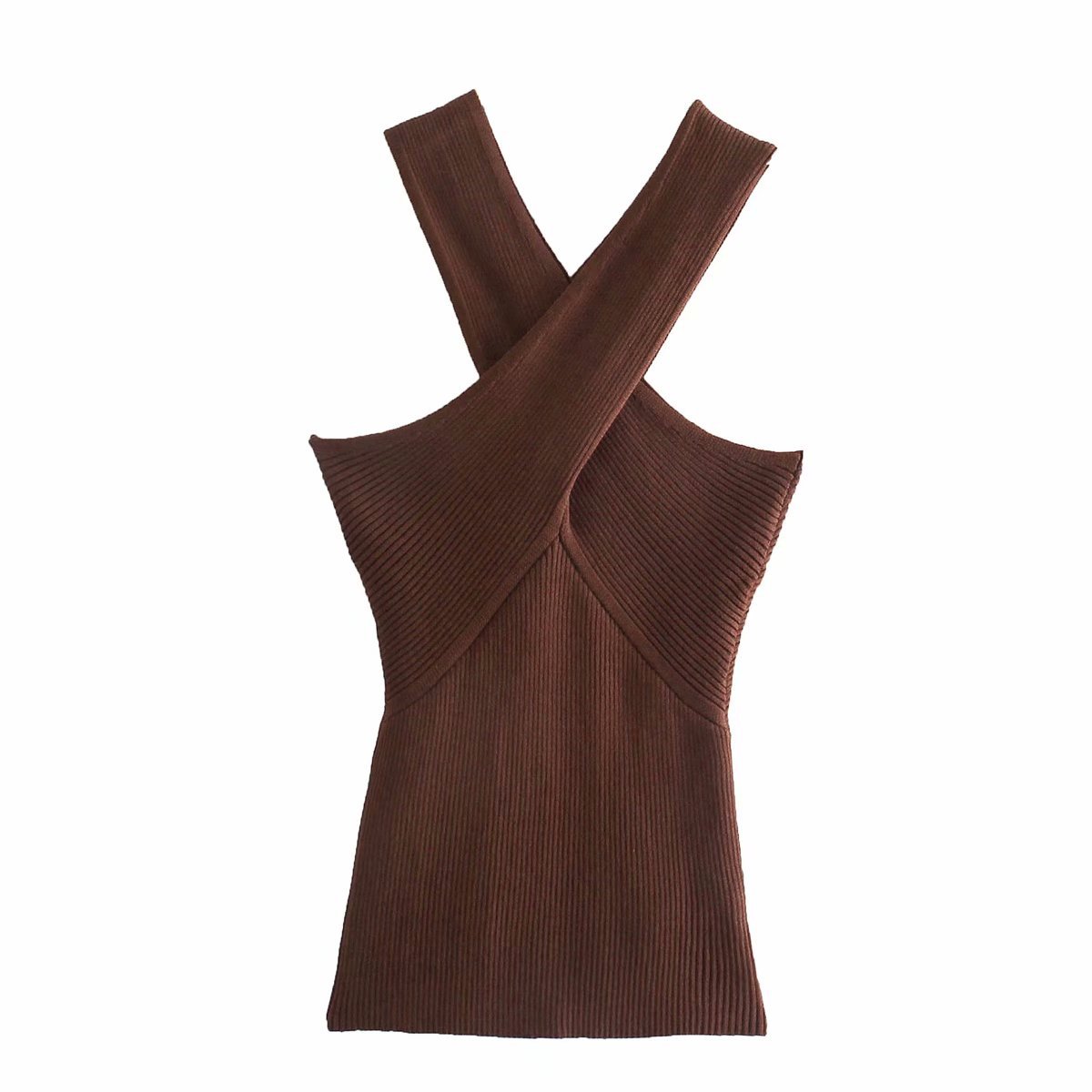 Three-color Cross-strap Knit Top