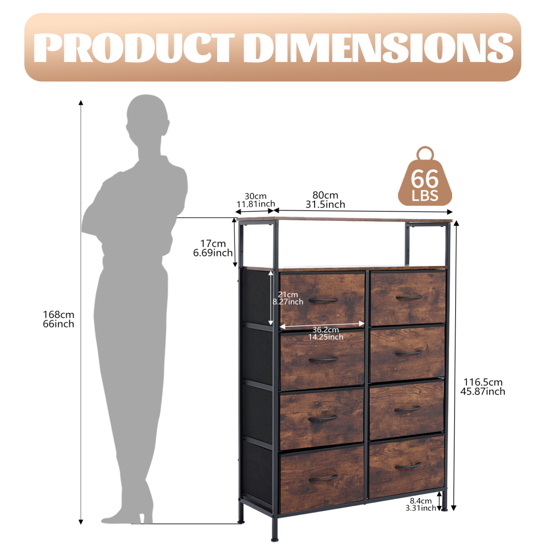 8-Drawer Fabric Dresser With Open Shelf, 45.9-inch Tall Storage Cabinet For Bedroom Closet Organization image 27