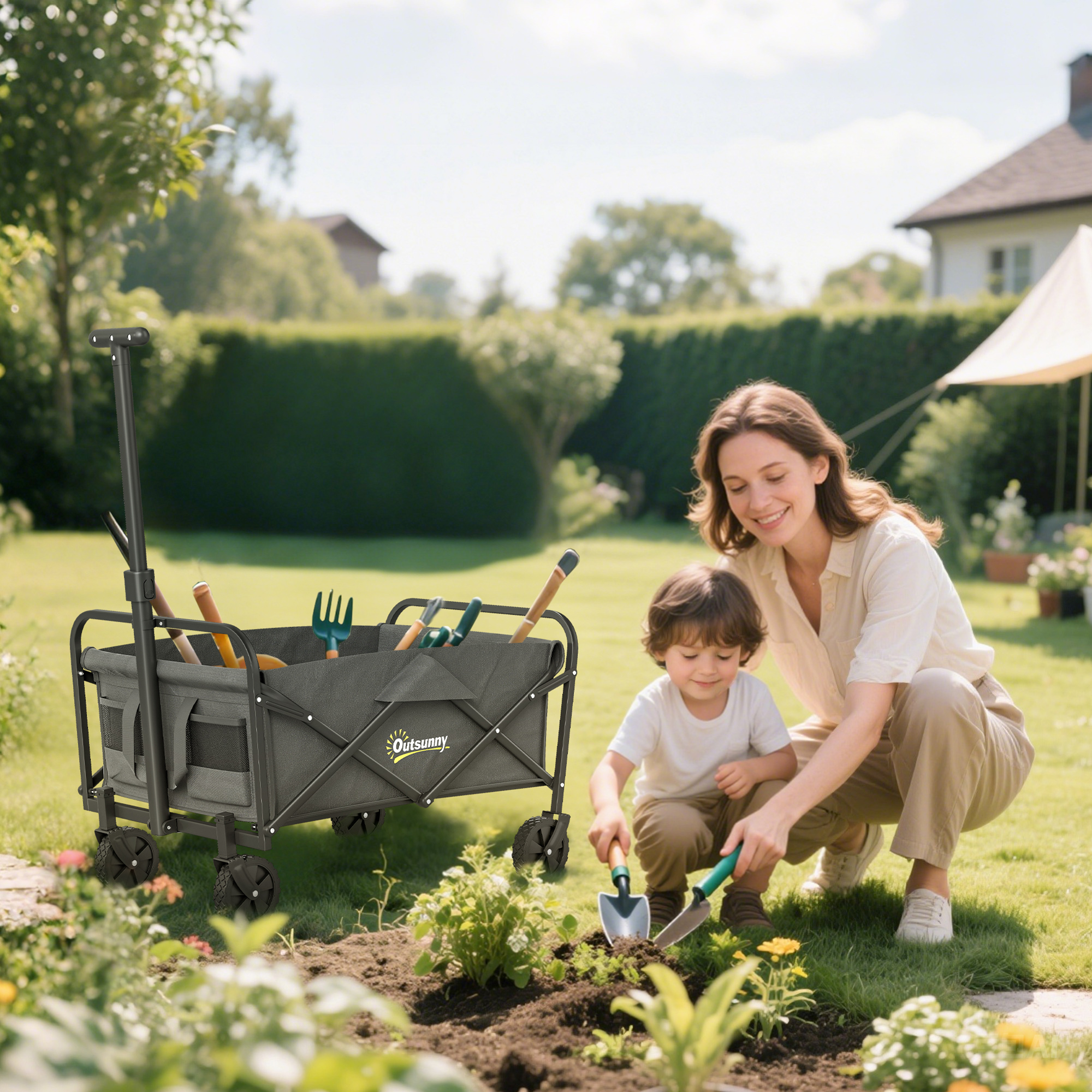 62L Festival Handcart With Wheels, Garden Folding 120kg Heavy Duty Foldable — image 4