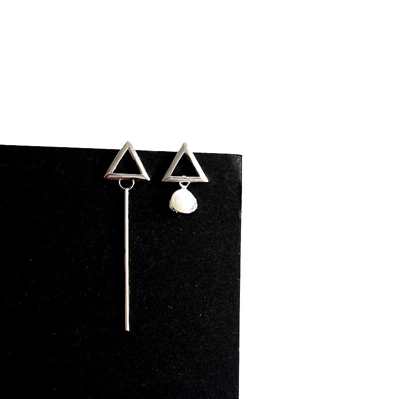 Ins Temperament Cold Wind Jewelry S925 Sterling Silver Pearl Triangle Asymmetric Earrings Earrings