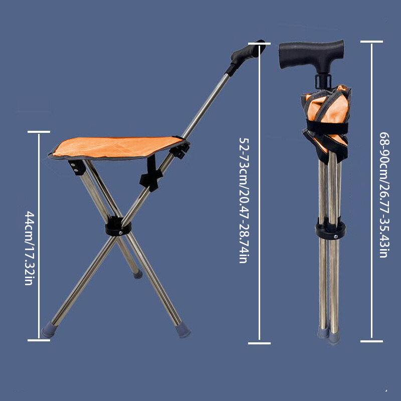 Folding Walking Stick Seat Aluminium Cane Chair Stool For Senior, Load 150kg