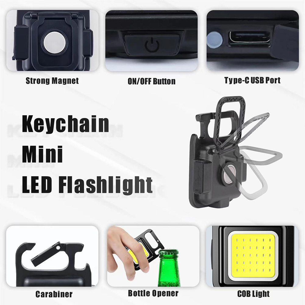 Mini Portable Flashlight Rechargeable Glare COB Keychain Light LED Work Light USB Charge Emergency Lamps Outdoor Camping Light — foto 6