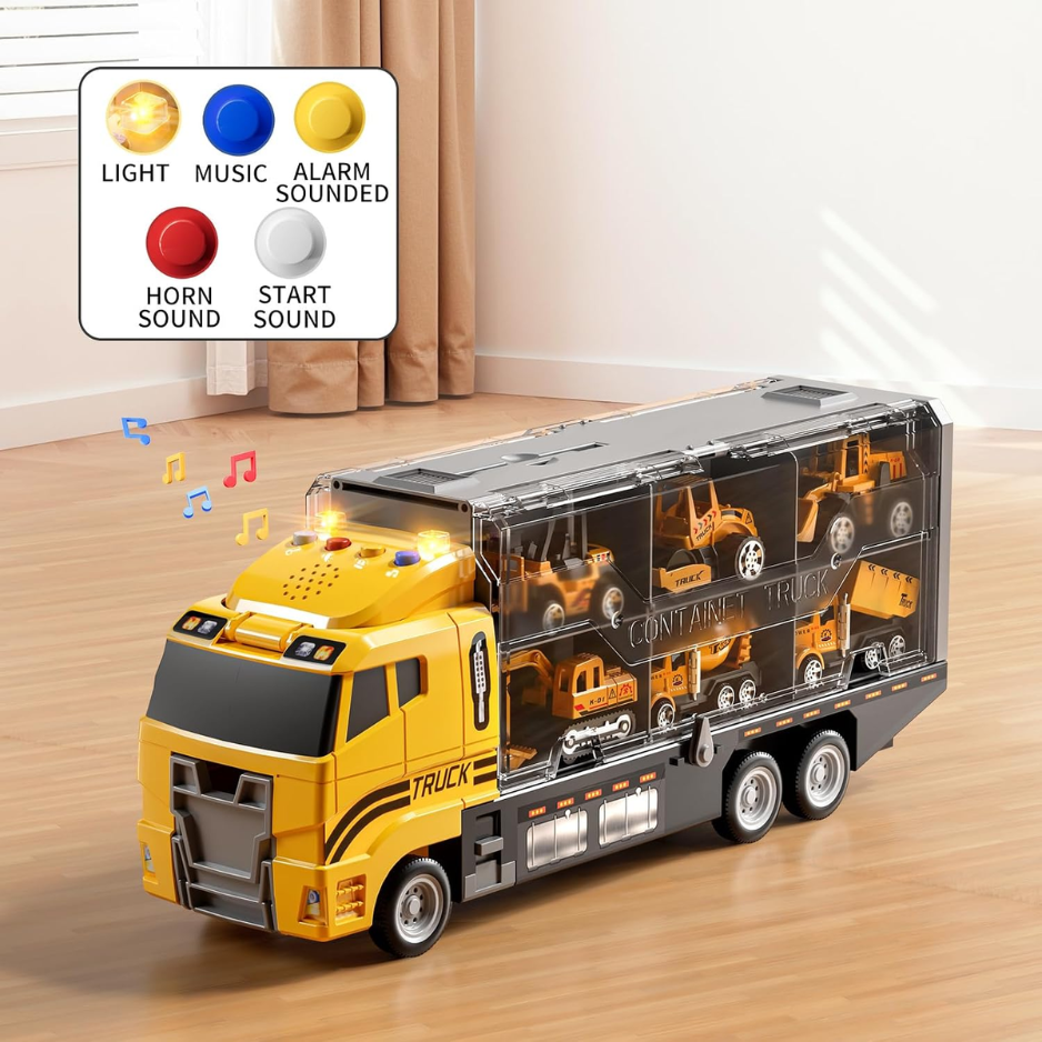 Kids Boys Construction Truck Vehicle Toy Set With Play Mat And Die Cast Toy Car, Transport Carrier Truck For Kids 4