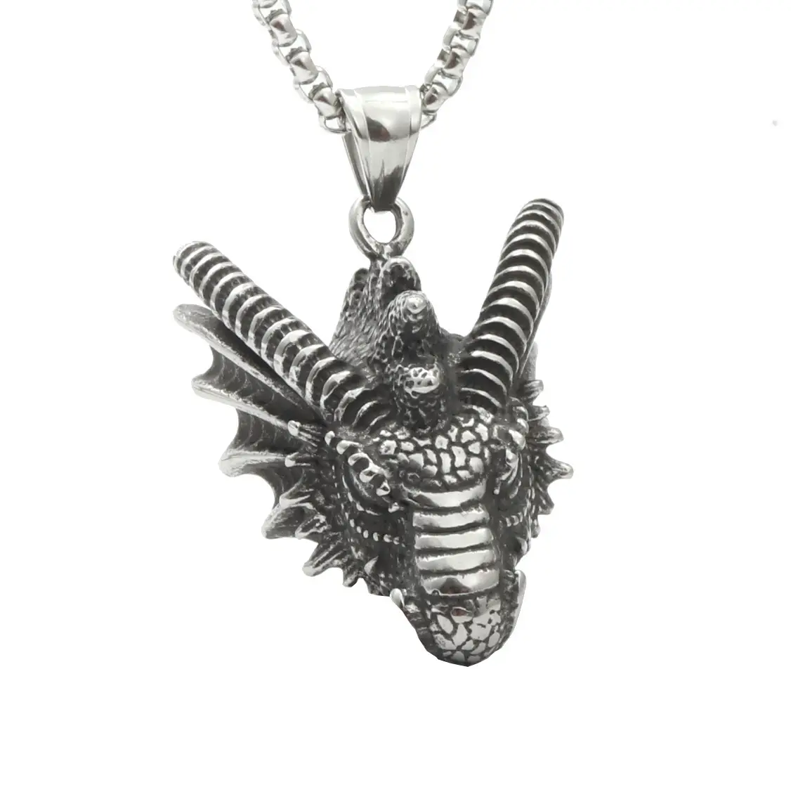 Vintage Personality Dragon Horn Titanium Pendant Stainless Steel Necklace