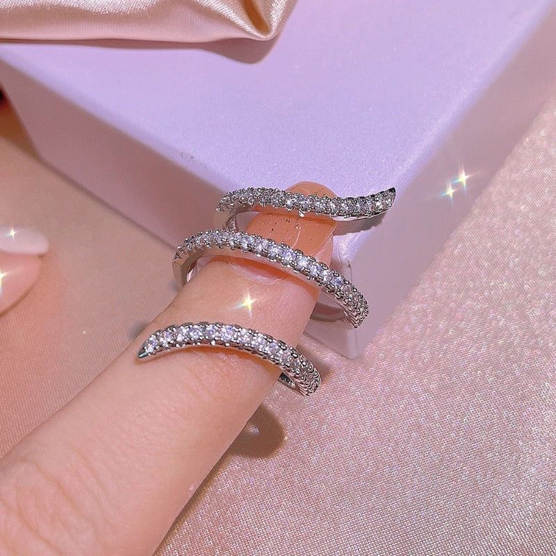 Multi-layer Geometric Wrapped Zircon Ring, Fashionable Personalized Creative Japanese & Korean Style Ring, Snake-shaped Ring