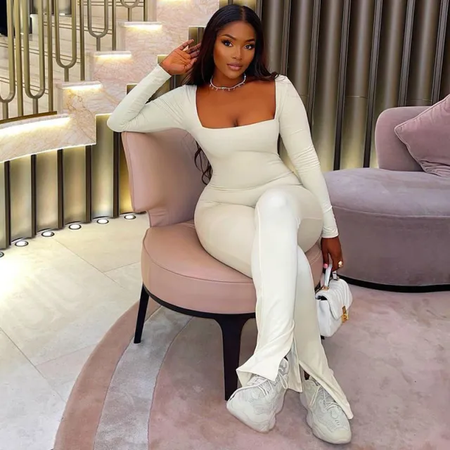 Solid Color Tight Mid length Tight Wide leg Jumpsuit White - Shop at LoveMi