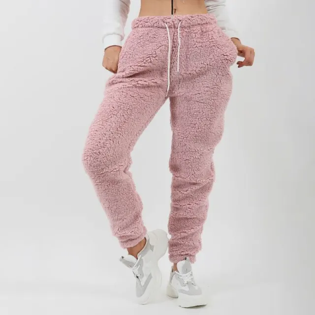 Solid Color Sweatpants Trousers Fleece Pockets Pink - Shop at LoveMi