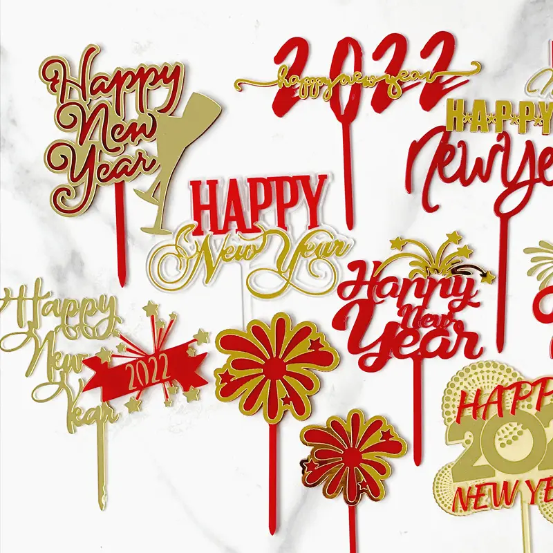 Acrylic New Year Cake Decoration Happy Party