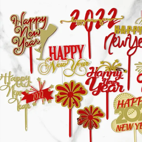 Acrylic New Year Cake Decoration Happy New Party Plugin