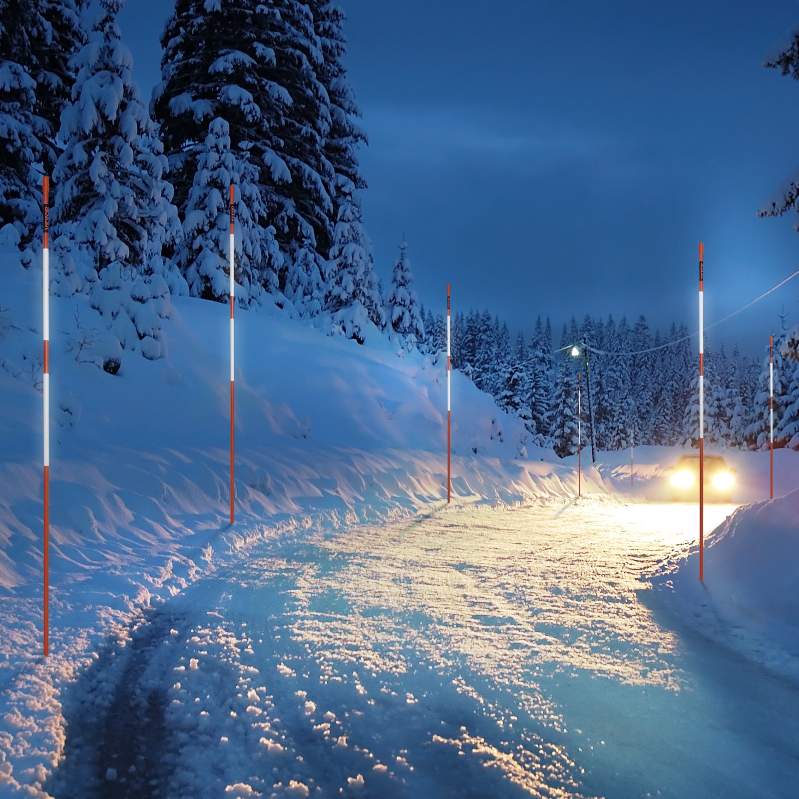 VEVOR Driveway Markers100PCS 48 Inch, 0.4 Inch Diameter, Orange Fiberglass Poles Snow Stakes With Reflective Tape, Steel Drill Bit & Protection Gloves For Parking Lots, Walkways Easy Visibility image 4