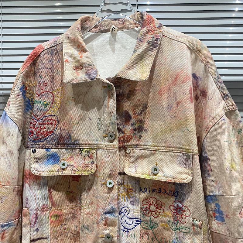 New Style Graffiti Painted Embroidered Letters Street Denim Jacket Short Coat Women