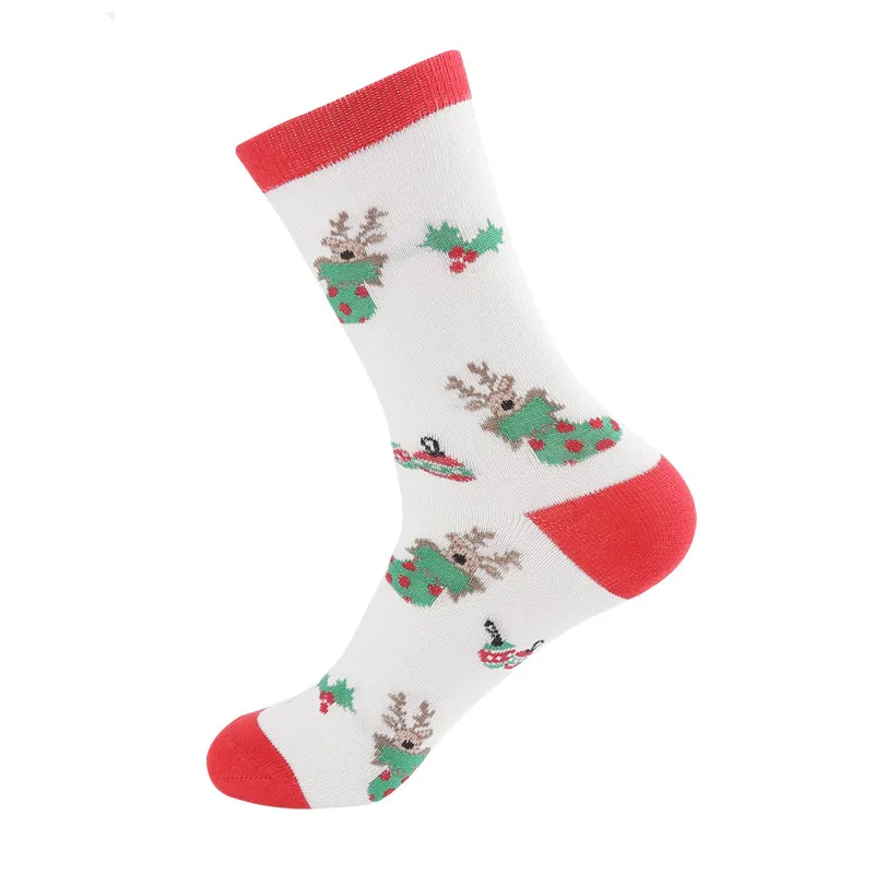 Santa Claus Elk Snowman Medium Tube Socks - White Gift