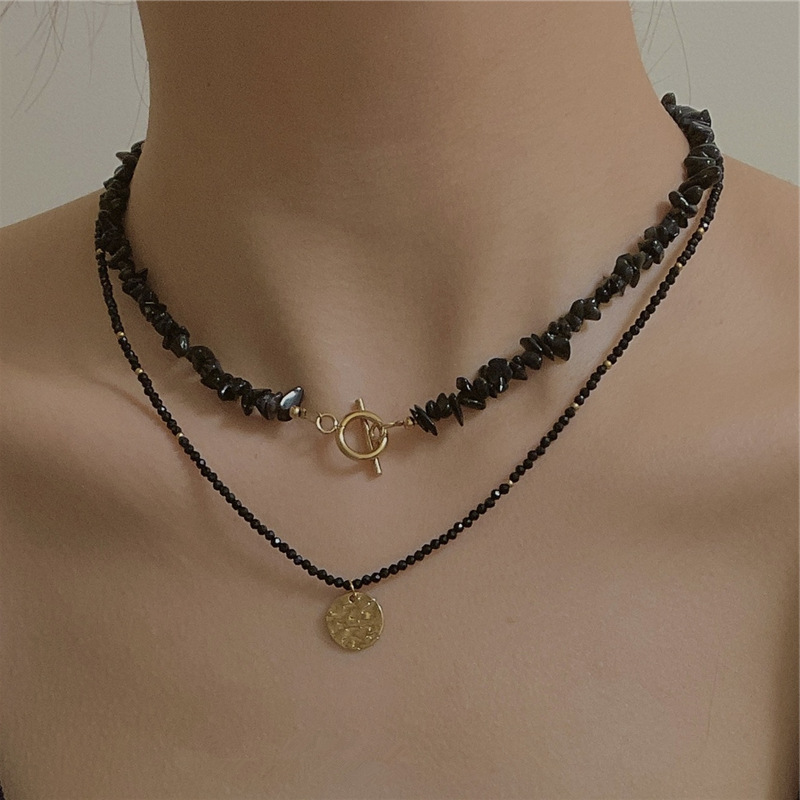 Multi-layered Combination European And American Black Crystal Necklace