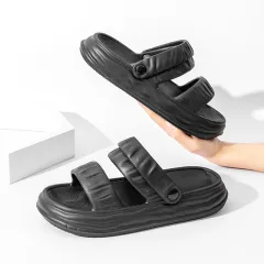 Women's Thick Sole Heightened Non-slip Breathable Slippers - Black - View 1