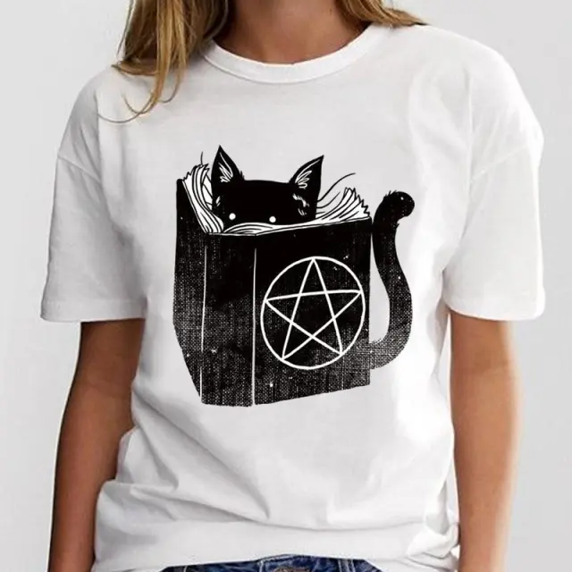 New Simple Cat Animal Cartoon Print Loose Round Neck Ladies White T Shirt Short Sleeve 3 Style - Shop at LoveMi