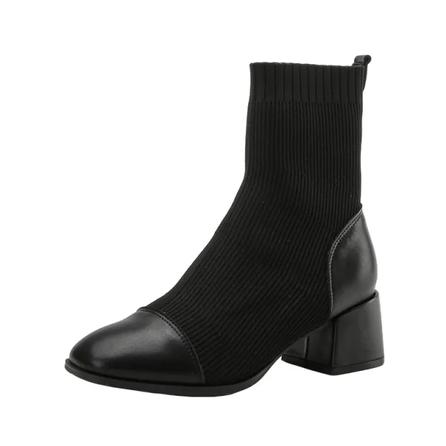 Net Celebrity Thin Socks Temperament Thick Heel Low Tube Martin Boots Black - Shop at LoveMi