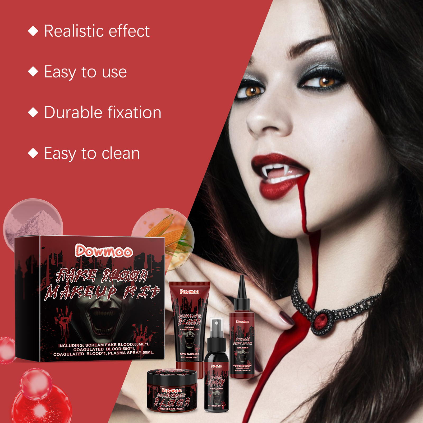 Halloween Fake Blood Makeup Kit, Realistic Artificial Blood Set For Clown Monster Cosplay Prank Party