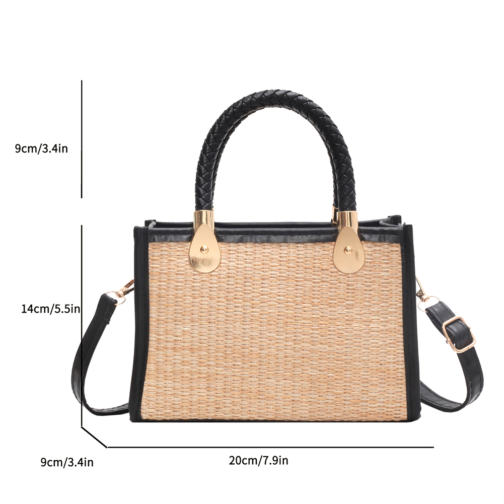 Women's Stylish Good Texture Woven Contrast Color Portable Shoulder Bag Black - Shop at LoveMi