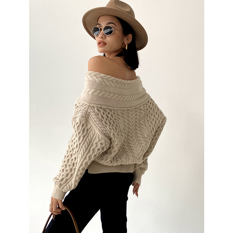 Coarse Twist Knit Sweater V-neck Sweater Women