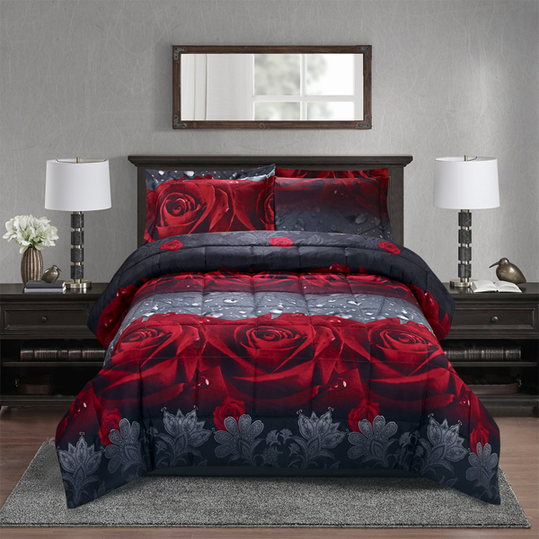3D Comforter Set 3 Pieces Rose Love Romantic Moment Print Comforter Set With Microfiber Fabric And Filling Amazon Shipping 3