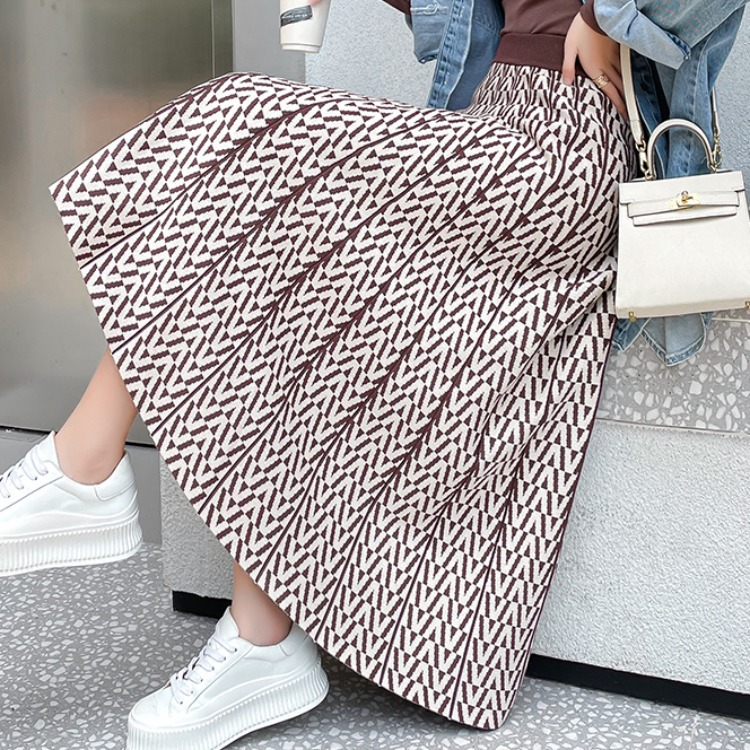 Women's Striped Core-spun Yarn Big High-waist Printed Umbrella Skirt