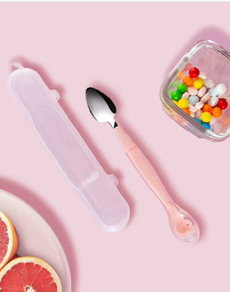 Pink puree spoon with box