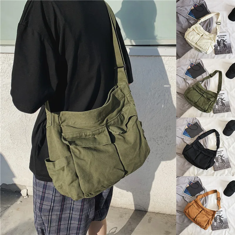 Men and Women Canvas Messenger Bag Student Street Large