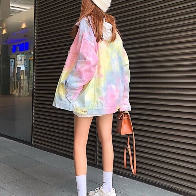 Women's Loose Tie-dye Colorful Gradient Coat