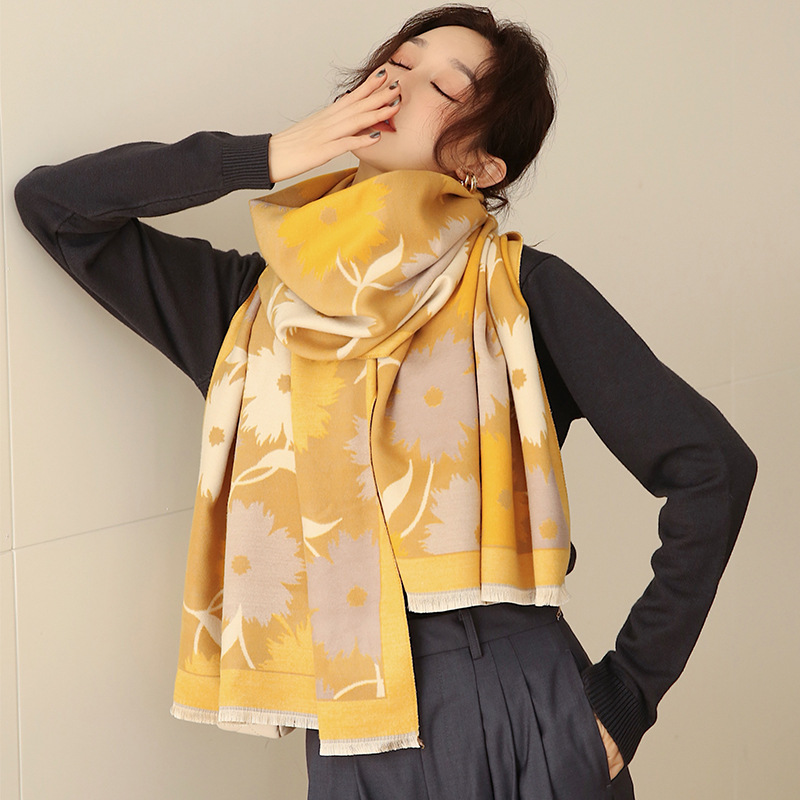 Women's Sunflower Pattern Warm Long Shawl Neckband