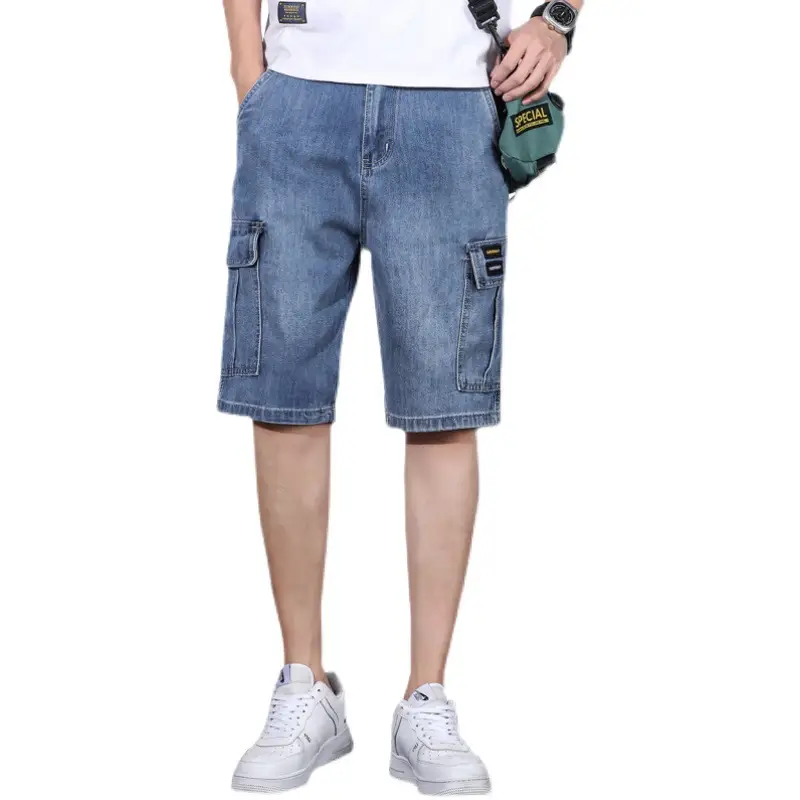 Multi-Pocket Tooling Denim Shorts Men's Straight Loose Casual Five-Point Pants