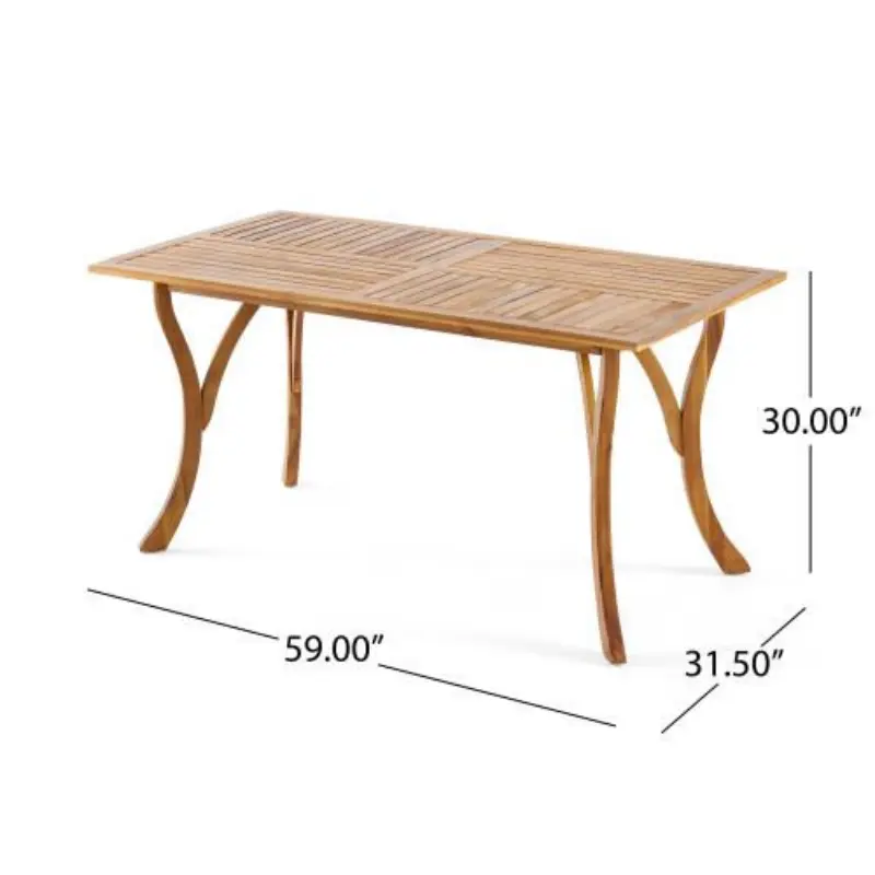 Outdoor 59 Inch Rectangular Solid Wood Dining Table In Teak Color