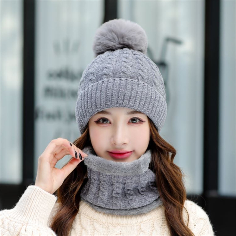 Women's Fashion Warm Fleece Thickened Scarf Hooded Hat