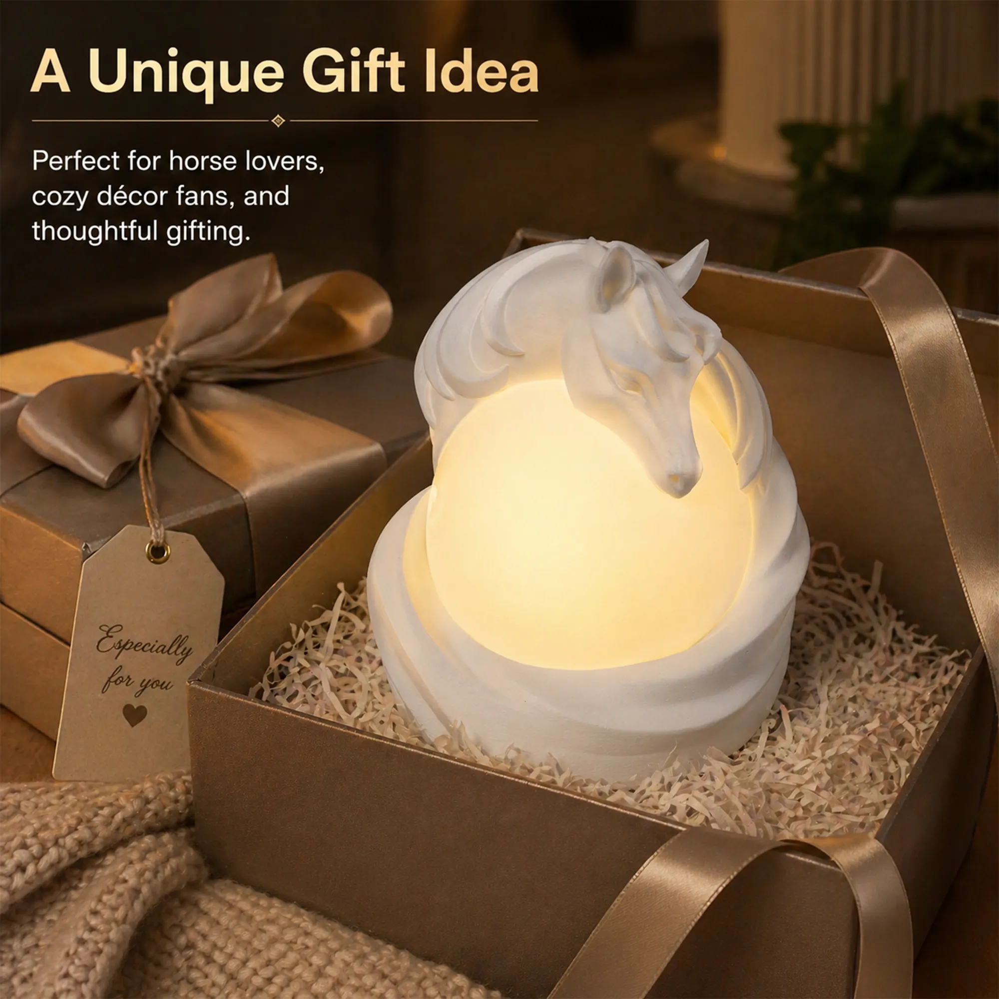 3D Printed Horse Ambient Table Lamp, Warm