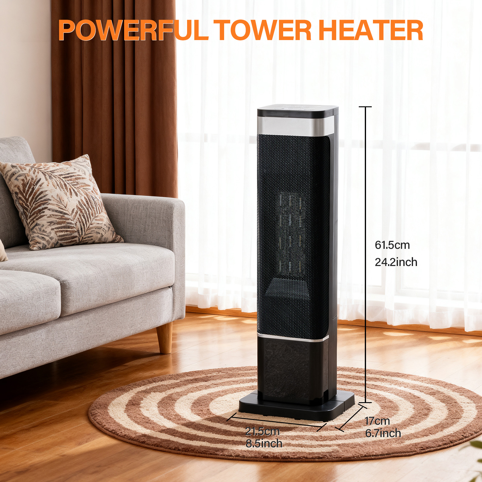 23inch Space Heaters For Indoor Use, Portable Heater With 7 Light Colors image 4
