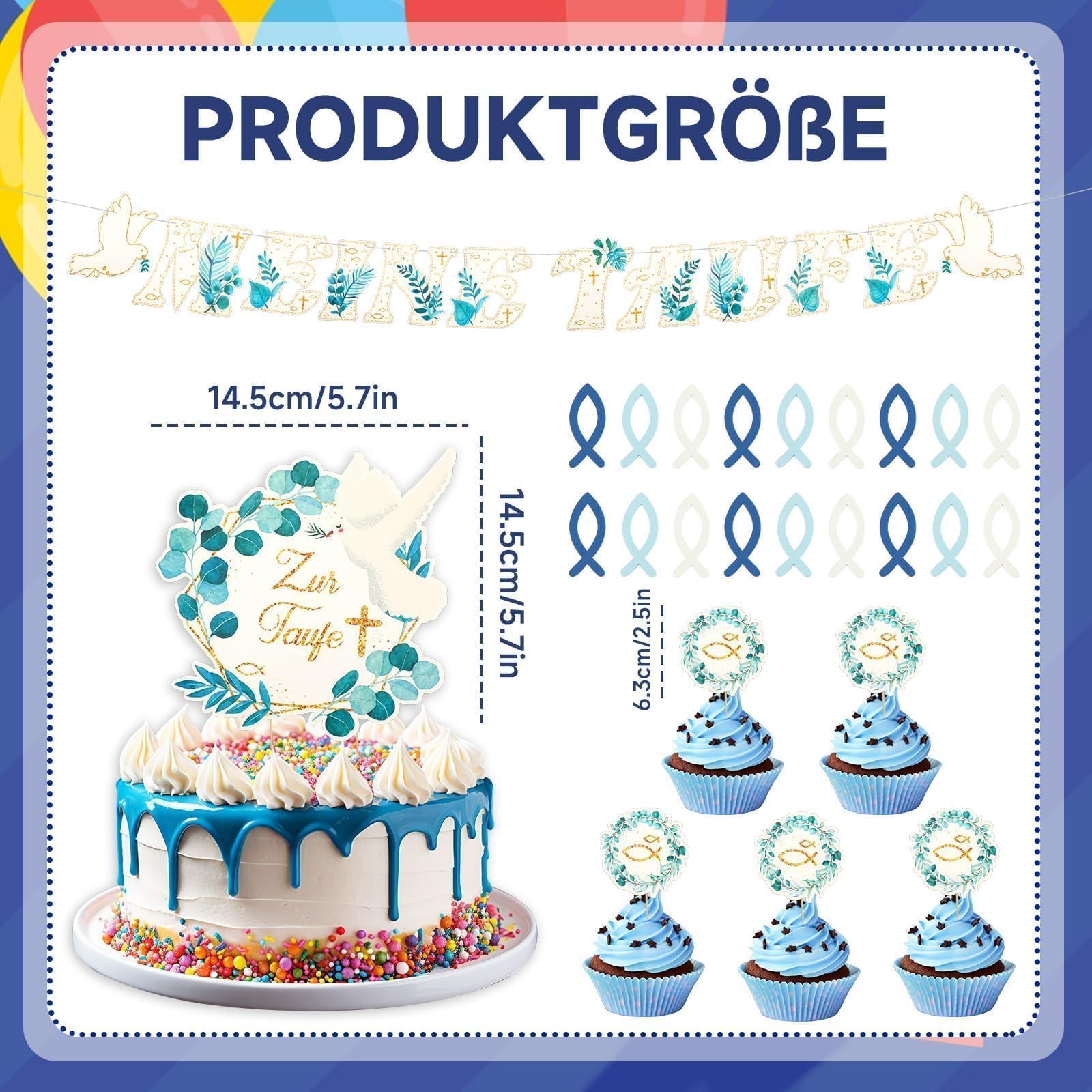 Christening Decoration Boy, Table Decoration Christening Set My Christening Garland Cupcake Topper Cake Decoration Wooden Fish Confetti Decoration For Boys And Girls With Saying,Amazon Is Banned