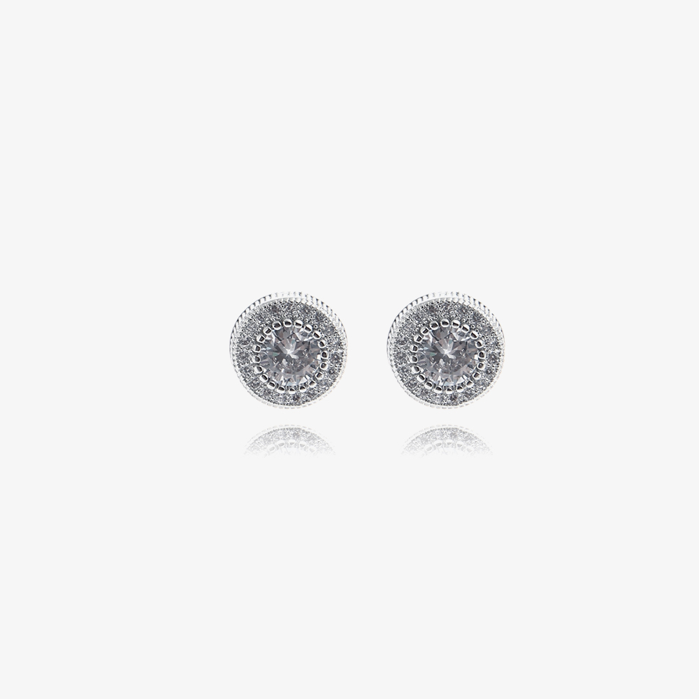 Title 2, Full Diamond Zircon Round Earrings