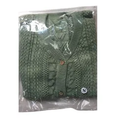 Cross-border Casual Pure Colour All-matching Cardigan Hollow Lace Long Sleeve V-neck Sweater Top Women - Green - View 1