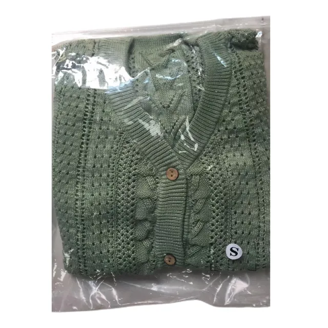 Cross border Casual Pure Color All matching Cardigan Hollow Lace Long Sleeve V neck Sweater Top Women Green - Shop at LoveMi