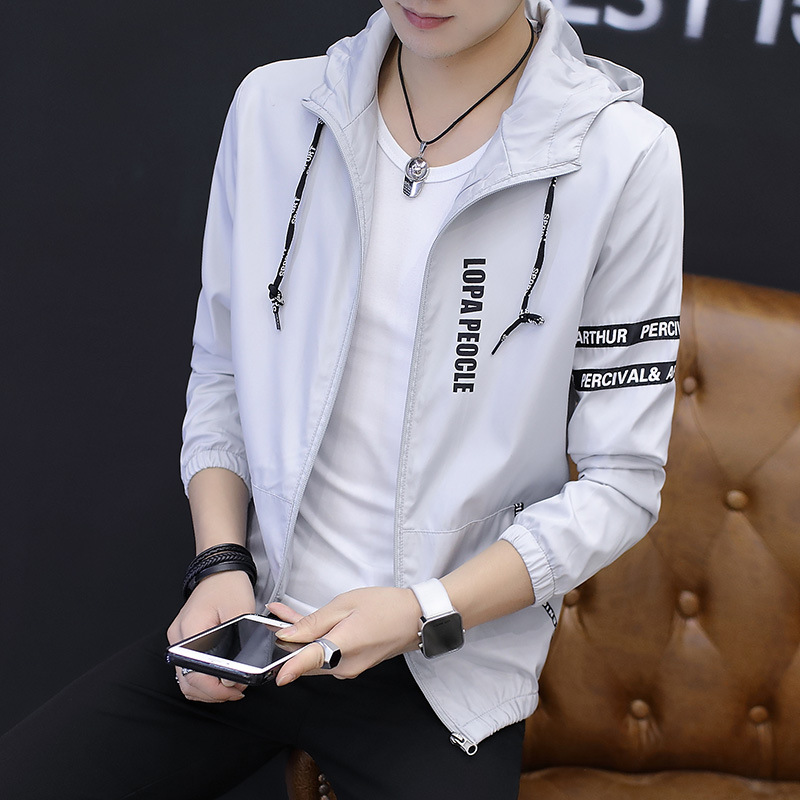 Men's Jacket Korean Style Trendy Slim Spring And Autumn Handsome Ultra-Thin Hooded