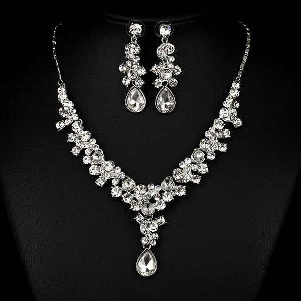 Western Wedding Photography Wedding Bride Necklace Earrings Simple Two Piece Suite Imported Transparent Diamond Jewelry White - Shop at LoveMi