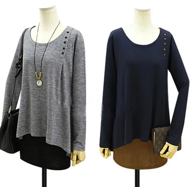 EBAY Amazon Europe large size women fall loose modal false two piece long sleeved T-shirt AD1796