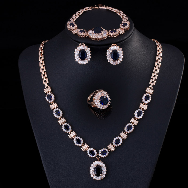 Big Brand Retro Zircon Necklace Set Chain Women Black - Shop at LoveMi
